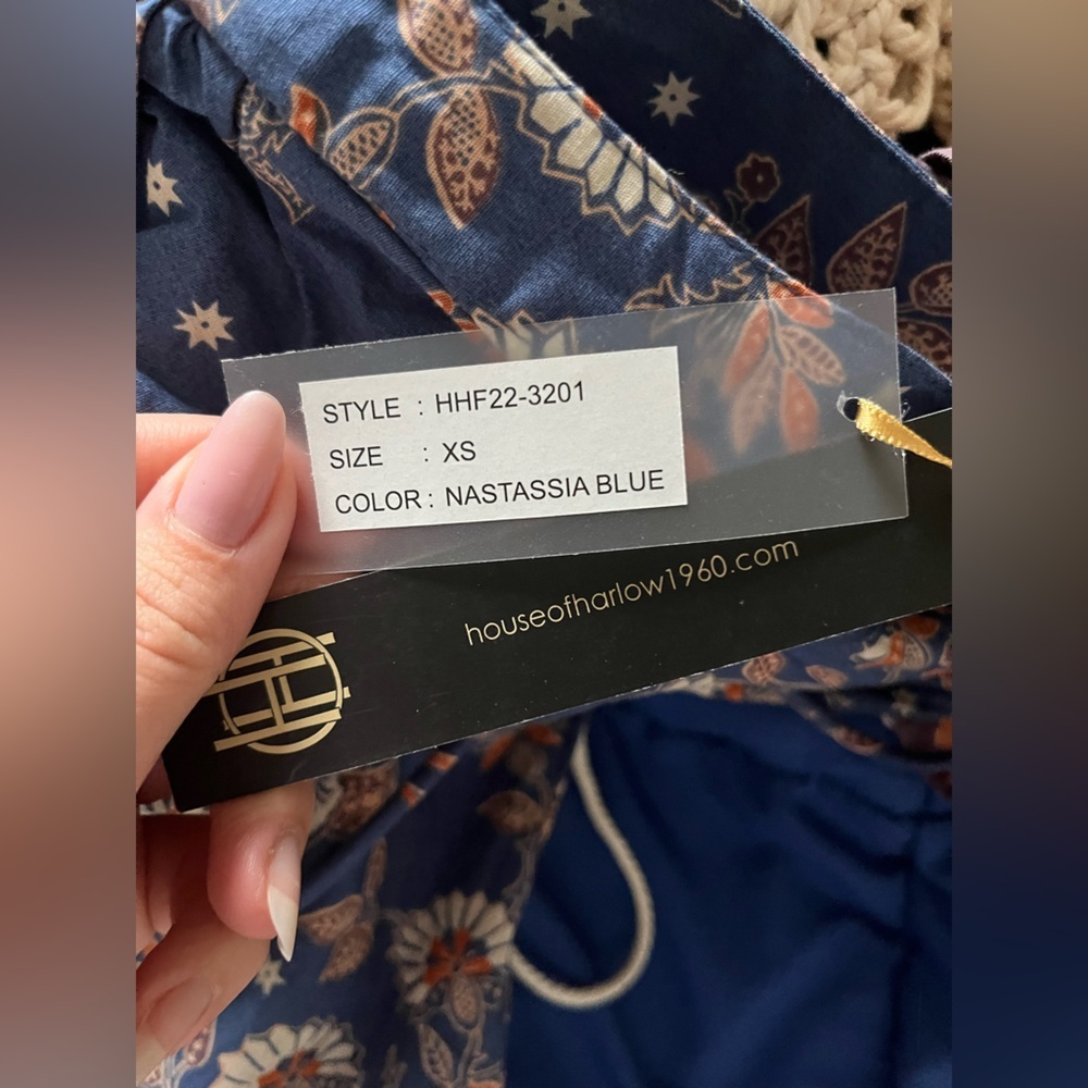 House of Harlow 1960 Nastassia blue and orange floral billowy puff sleeve - Picture 16 of 16